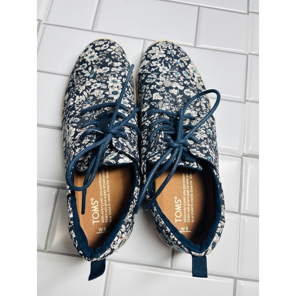 Toms Del ReyBlue White Floral Canvas Lace Up Low Top Sneakers Womens 8 - Picture 12 of 13